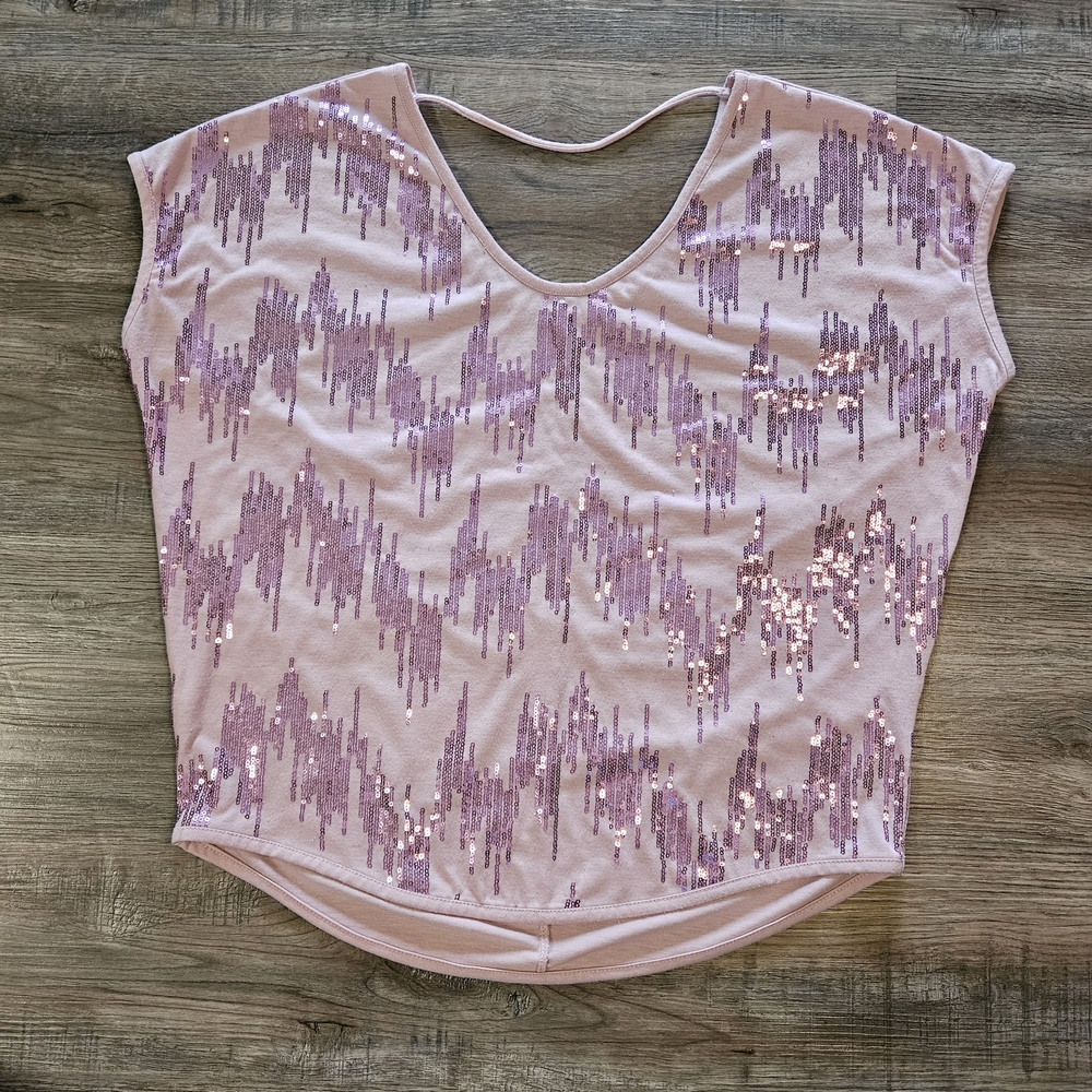 Wet Seal Y2K Lavender Sequin‎ Short Sleeve Top